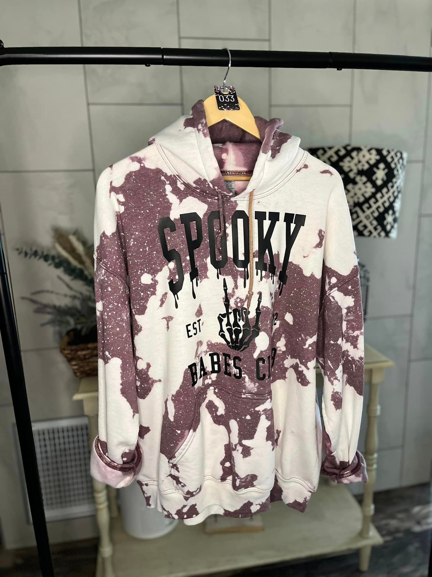 Spooky Babes Club Maroon Cowhide Hoodie