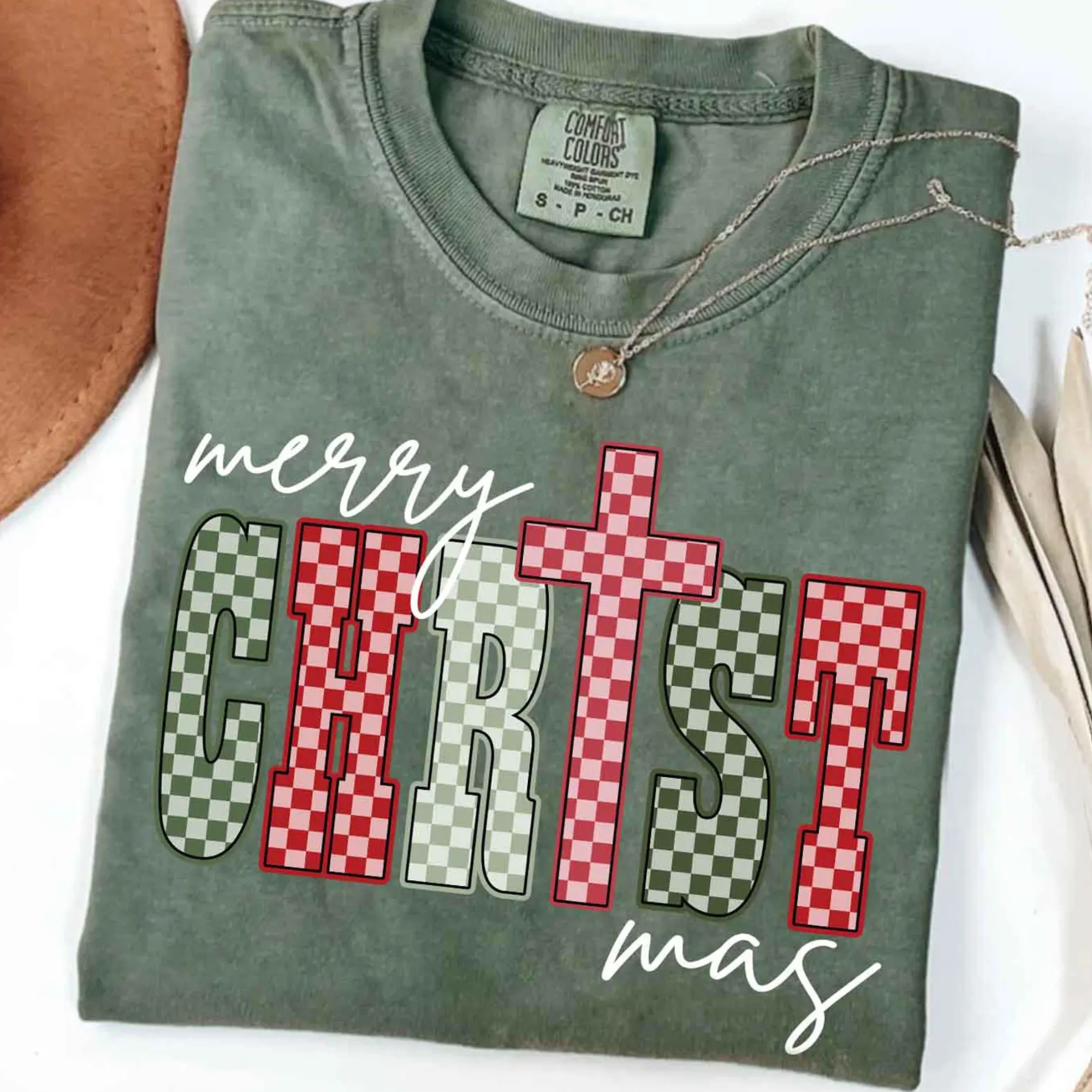 Merry ChrisTmas Checkered Graphic Tee