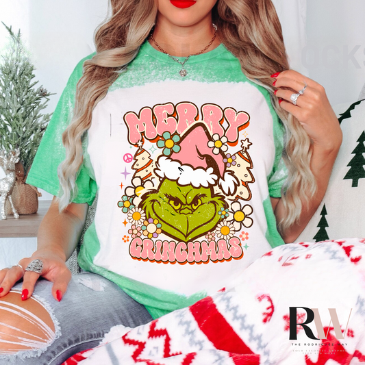 Merry Grinchmas Bleached Graphic Tshirt